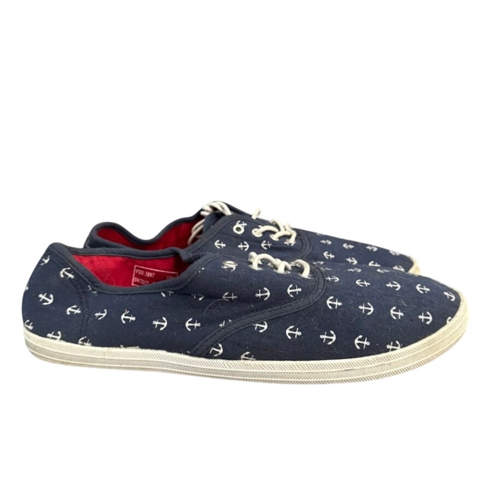 Capelli New York Navy Blue Anchor Print Canvas Sneakers Womens Size 11 Nautical